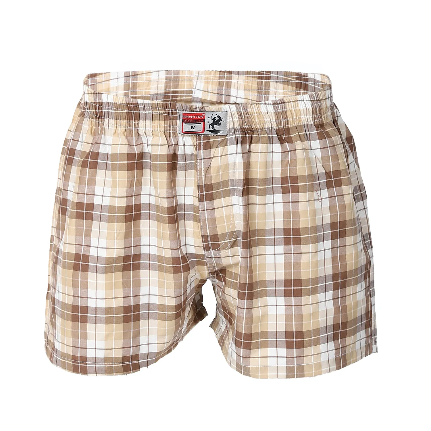 Men's Plaid Boxer, Stylish Beige Comfy Made Cotton