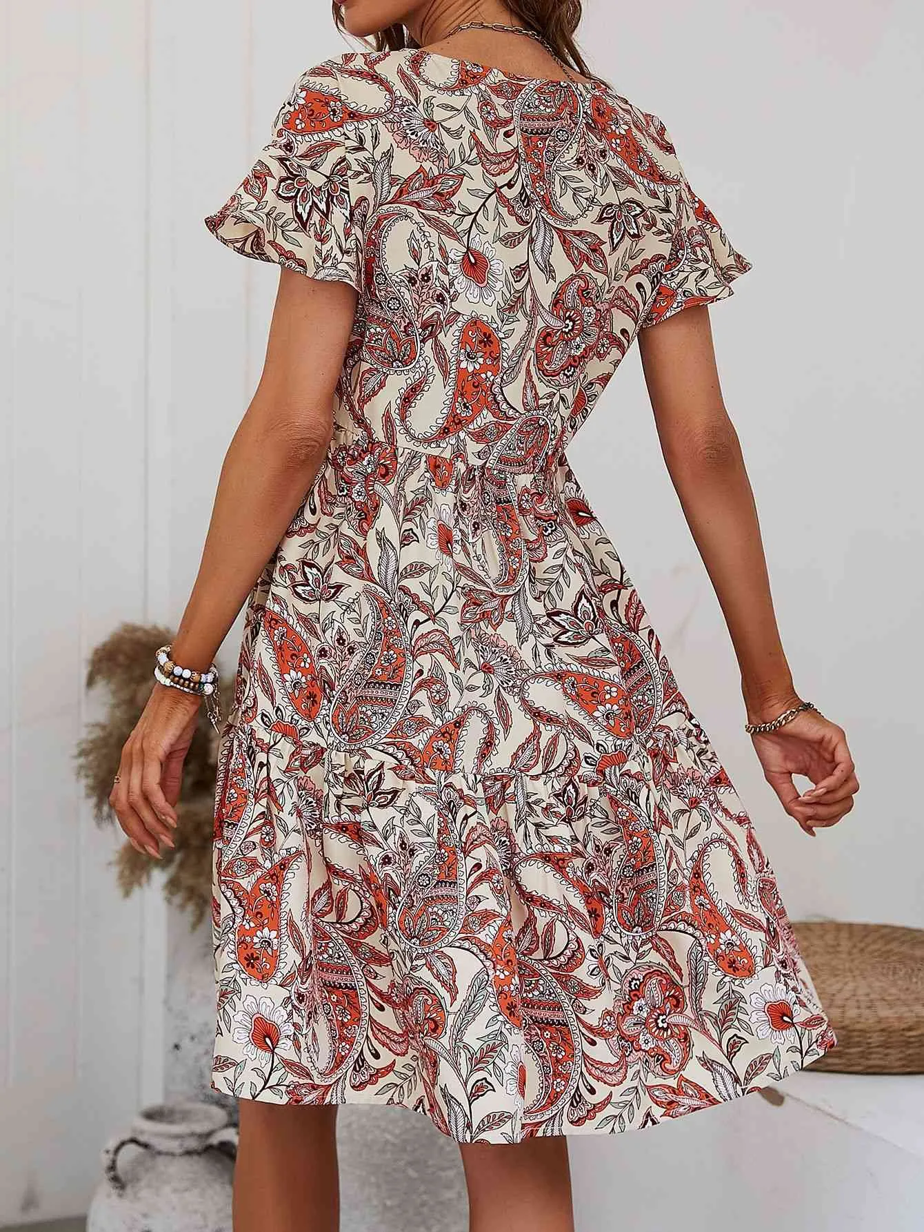 Printed V-Neck Tiered Dress (MWBT) T