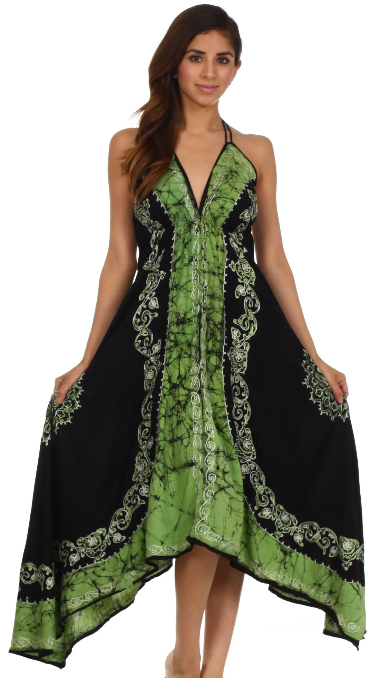 Sakkas Serenity Embroidered Batik Halter Dress