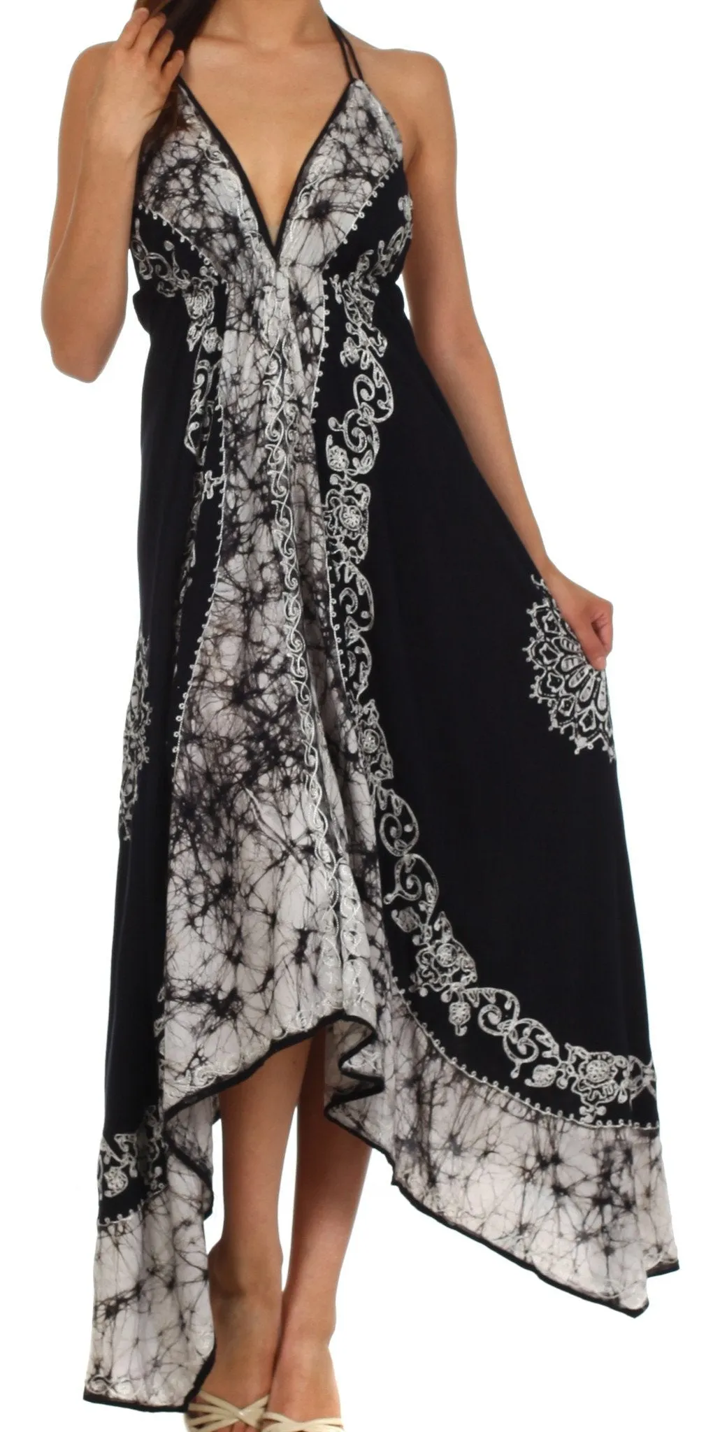 Sakkas Serenity Embroidered Batik Halter Dress