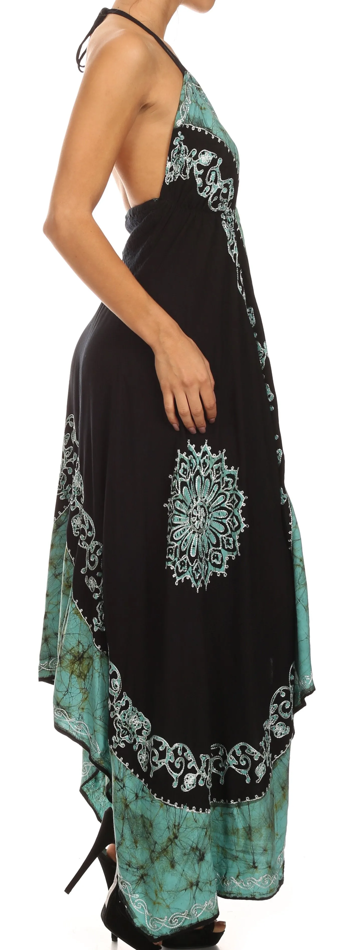 Sakkas Serenity Embroidered Batik Halter Dress