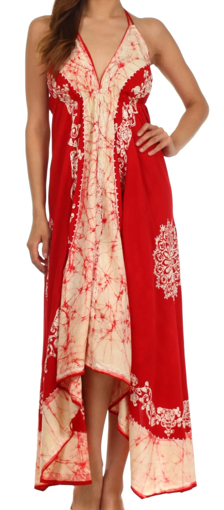 Sakkas Serenity Embroidered Batik Halter Dress
