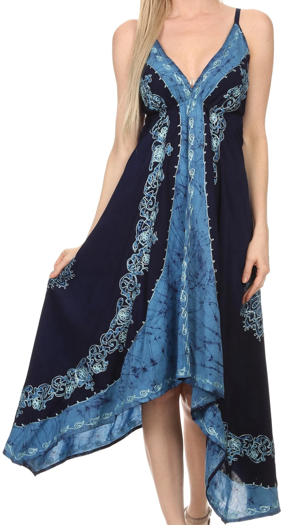 Sakkas Serenity Embroidered Batik Halter Dress