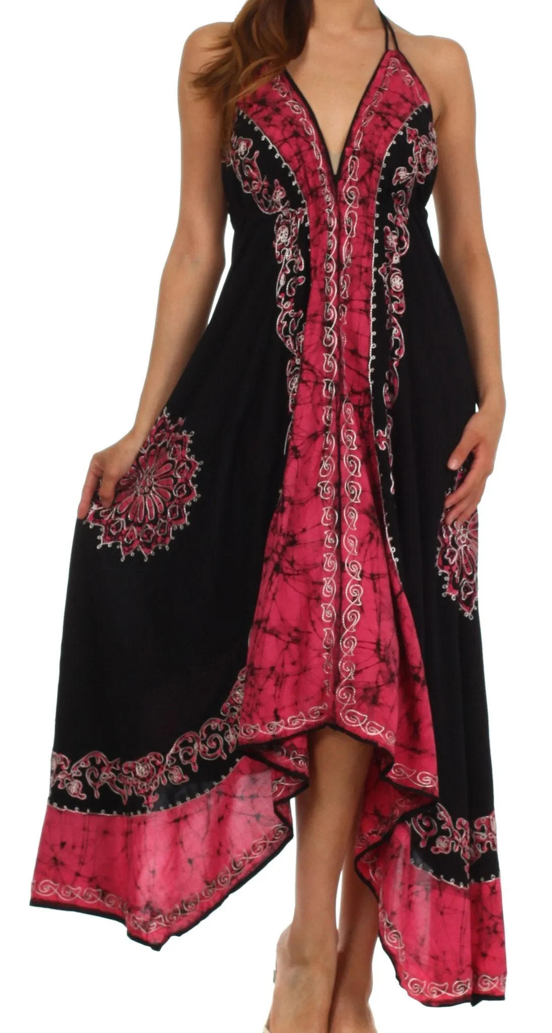 Sakkas Serenity Embroidered Batik Halter Dress
