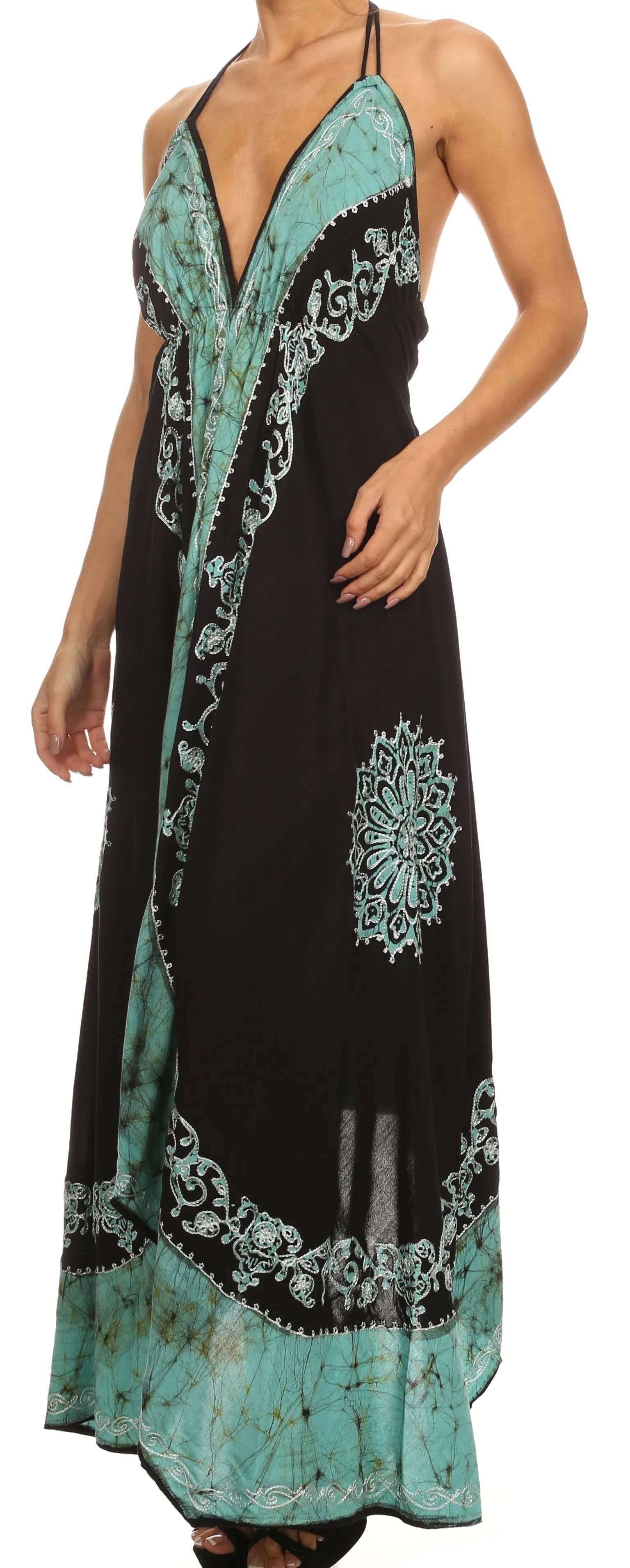 Sakkas Serenity Embroidered Batik Halter Dress