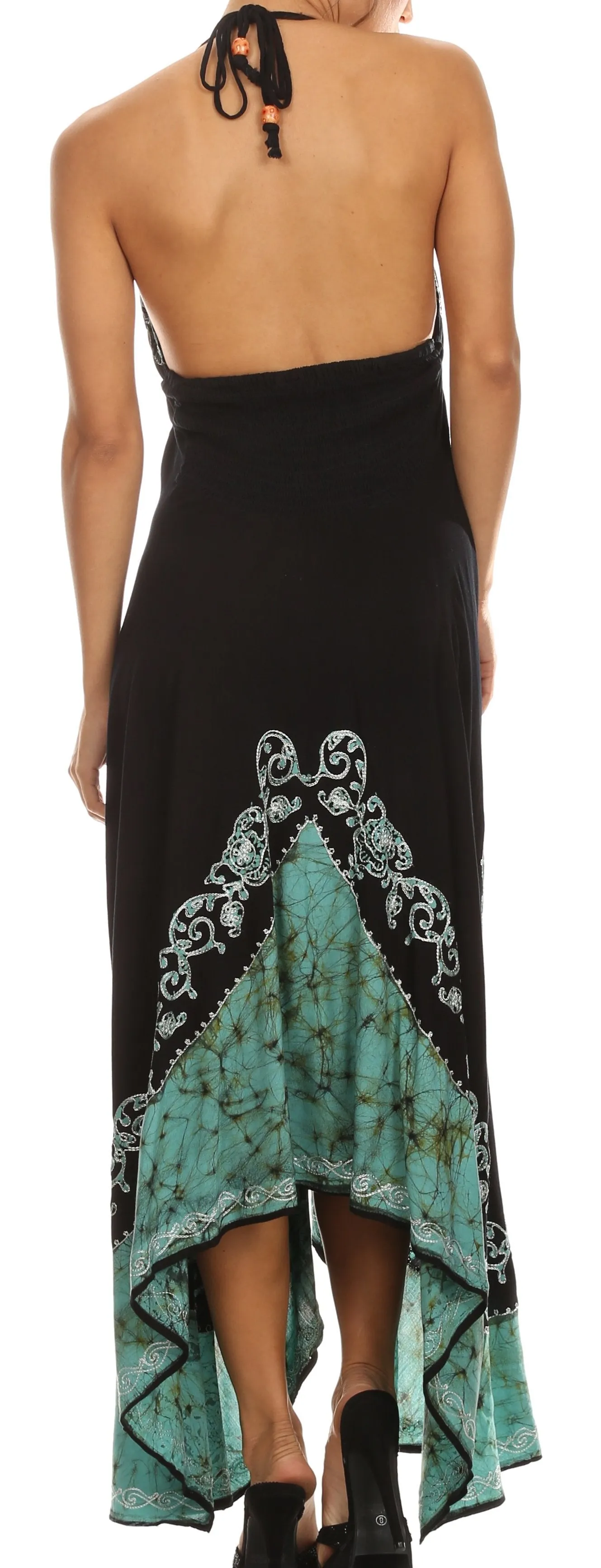 Sakkas Serenity Embroidered Batik Halter Dress