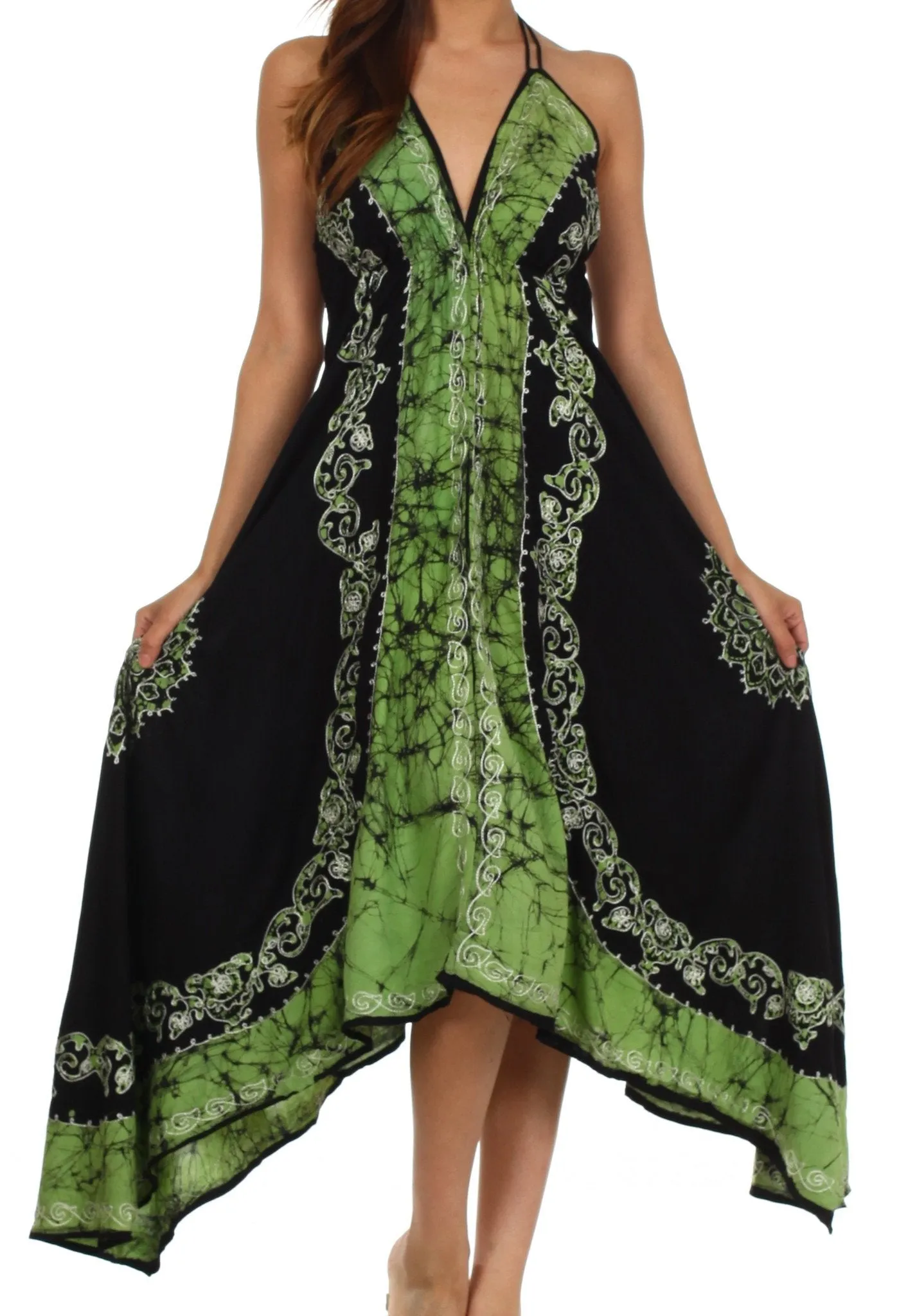 Sakkas Serenity Embroidered Batik Halter Dress