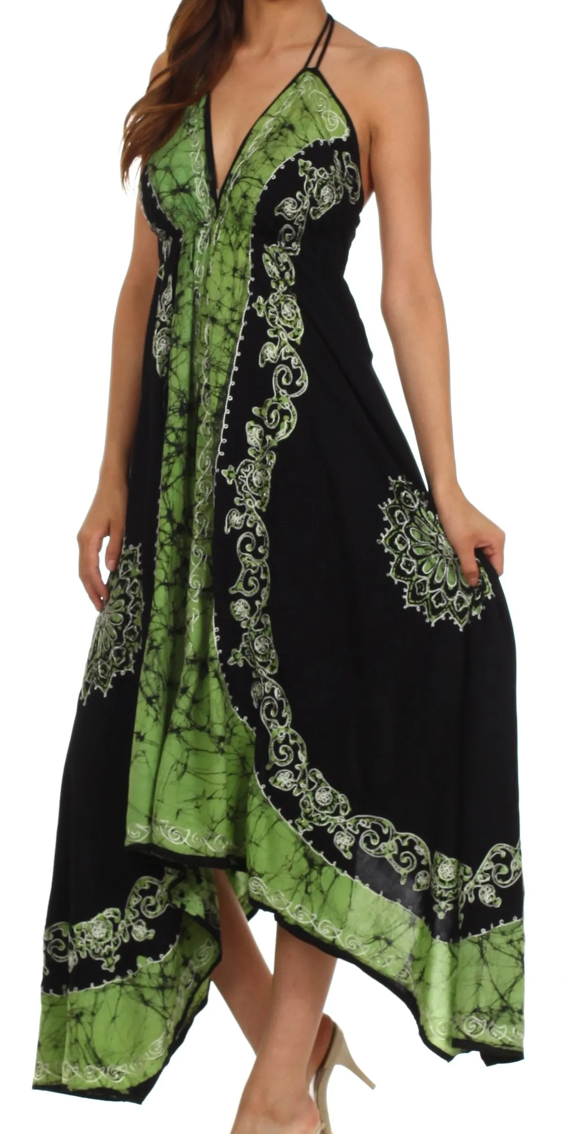 Sakkas Serenity Embroidered Batik Halter Dress